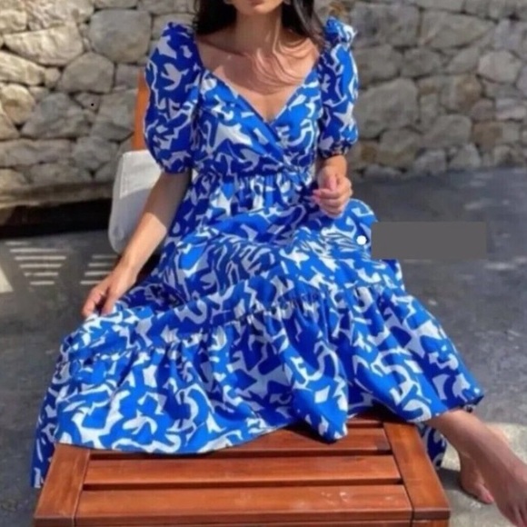 ZARA PRINTED POPLIN DRESS PUFF-SLEEVE Blogger Favorite - Picture 4 of 12